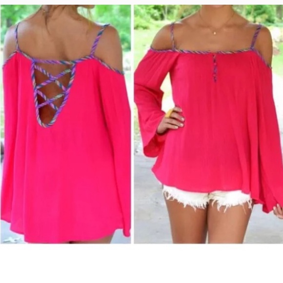 Tops - Sexy Cold Shoulder Lace Up Back Long Sleeve Top